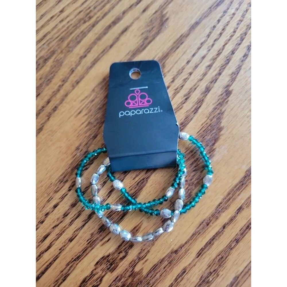 3 Paparazzi Teal & Silver Tone Stretchy Bracelets